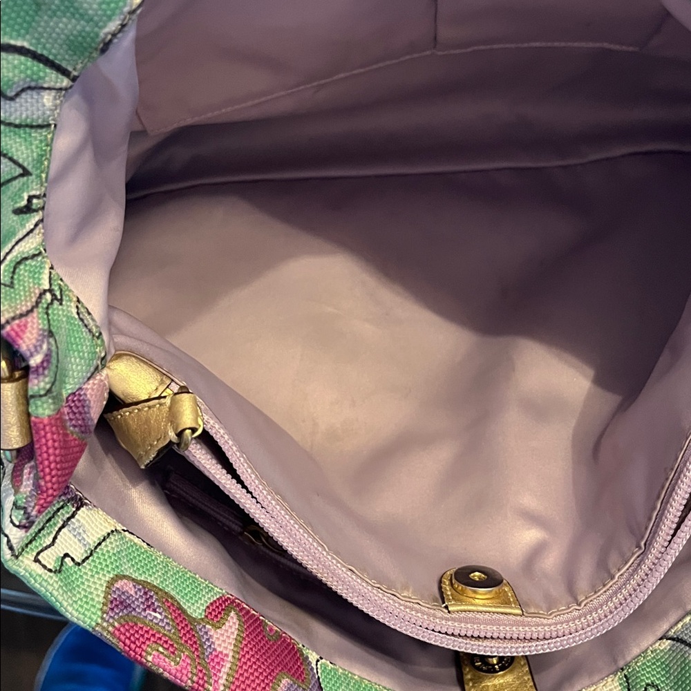 Coach Floral Tote in Green, Pink & Gold Accents - Picture 6 of 12